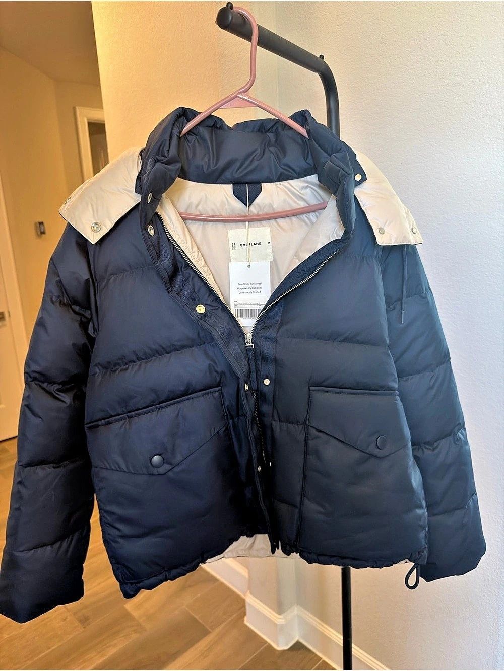 Everlane Womens  Renew Hooded Puffer Hooded Puffer in Blue Size Medium NWT